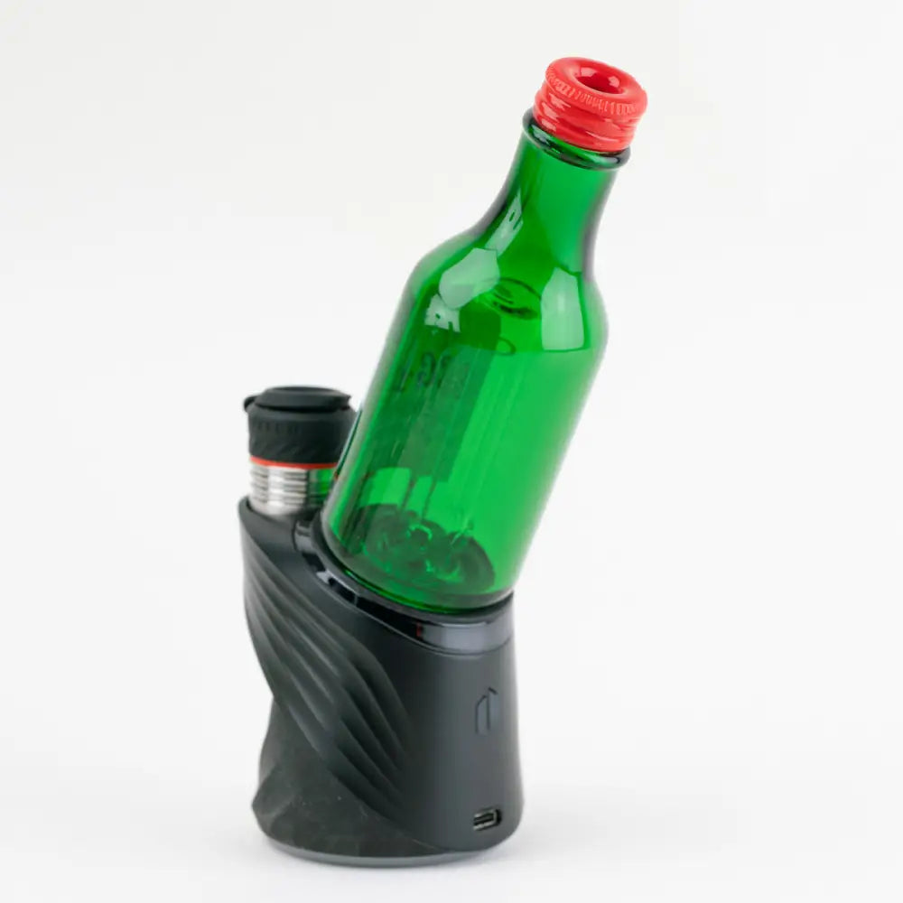 Empire Glassworks Peak Attachment Soju Bottle with green glass and red cap