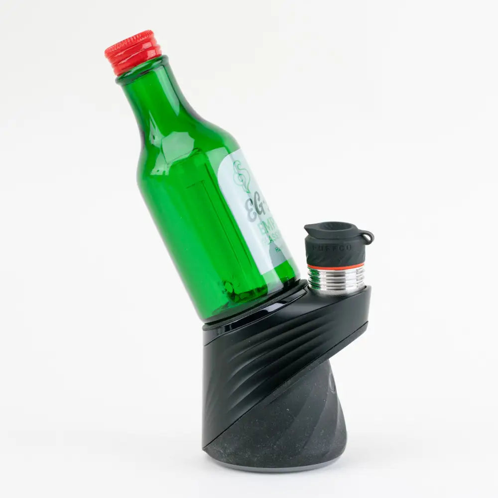 Empire Glassworks Peak Attachment Soju Bottle with green glass and red cap