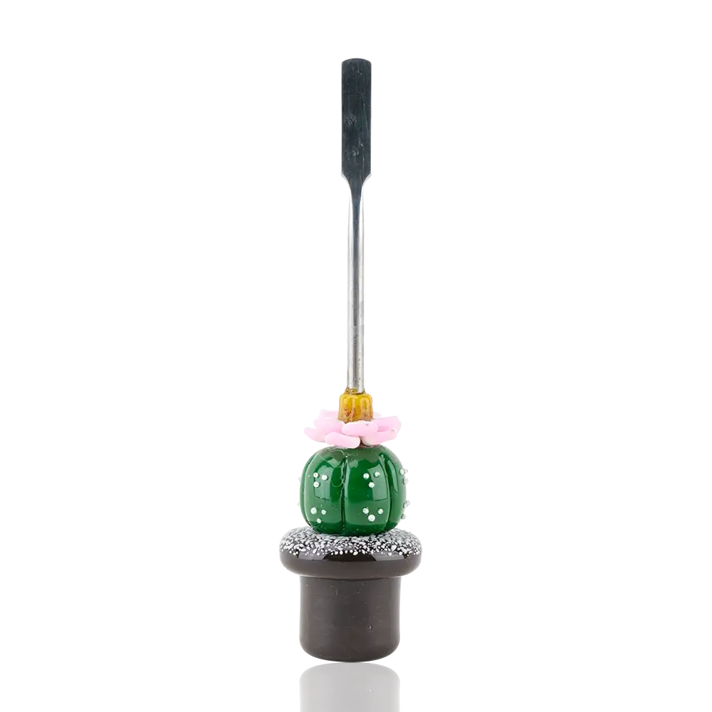 Empire Glassworks peyote dab tool in borosilicate glass with green cactus cap