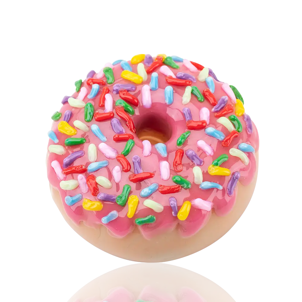 Empire Glassworks pink sprinkle donut hand pipe with pink frosting and colorful sprinkles