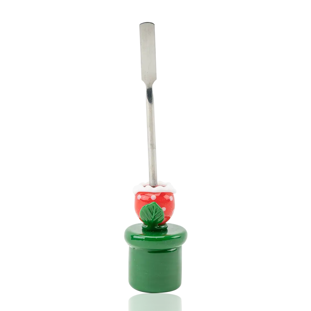 Empire Glassworks Piranha Plant dab tool with red strawberry glass pipe
