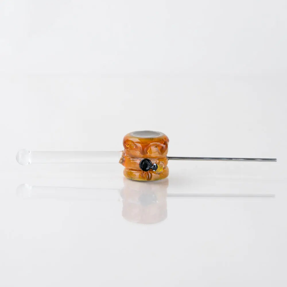 Empire Glassworks poker wand beehive glass hand pipe with orange skull design