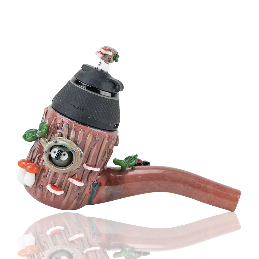 Whimsical Empire Glassworks Puffco Proxy attachment: tree trunk pipe with mushrooms