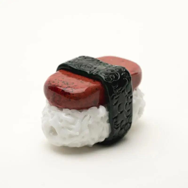 Empire Glassworks spam musubi hand pipe with red white ceramic sushi figurine
