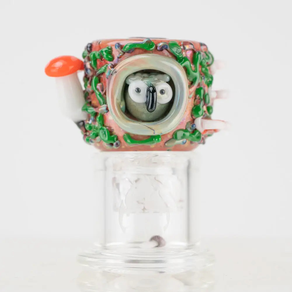 Empire Glassworks spinner cap carb cap with whimsical owl mushroom bowl