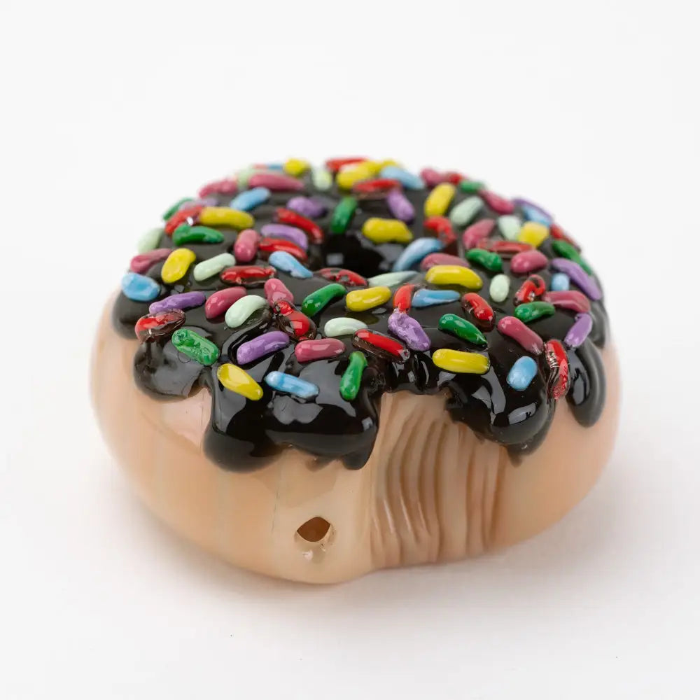 Empire Glassworks Sprinkle Donut glass hand pipe with black icing and rainbow sprinkles