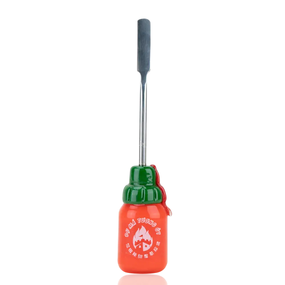 Empire Glassworks Sriracha dab tool in borosilicate glass with chili vape pen design