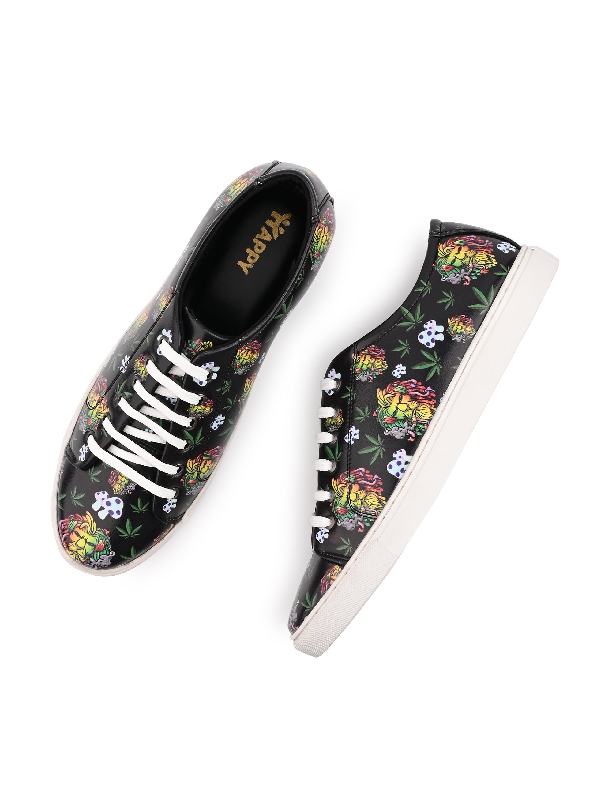 Majestic Lion Motif Deep Black Vegan Leather Shoes