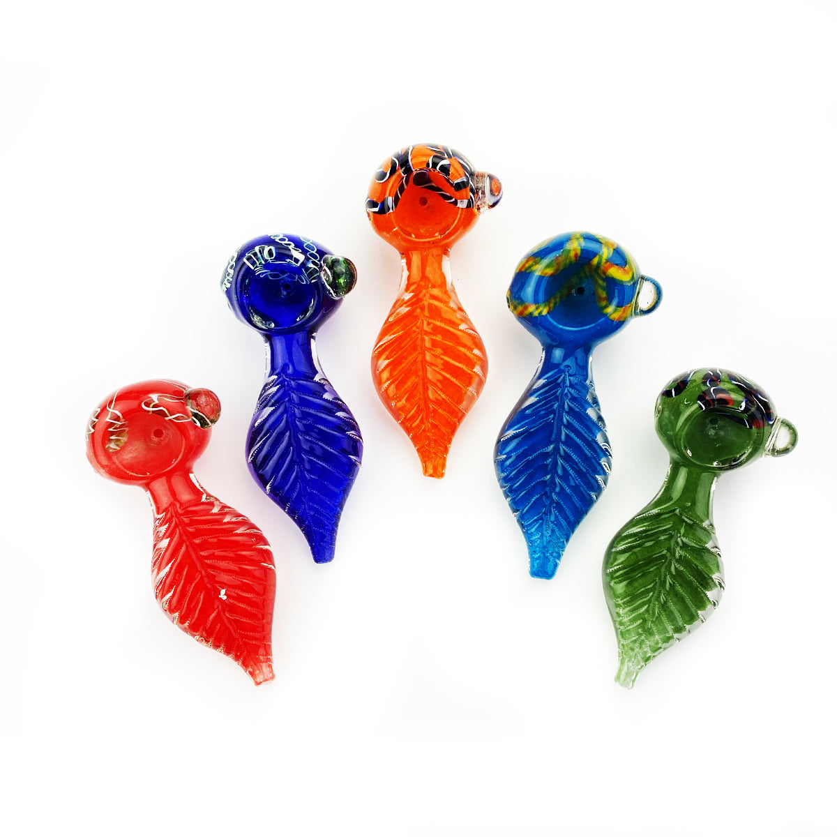 Vibrant Frit Glass Hand Pipe with Leaf Design