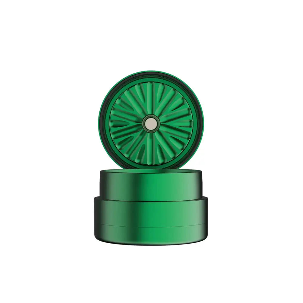 Green metal herb grinder from Flower Mill’s Generation Standard for glass hand pipes and water pipes