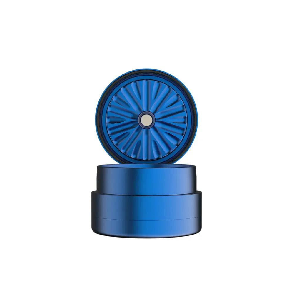 Blue metal grinder from Flower Mill’s Generation Standard for rolling papers and glass water pipes