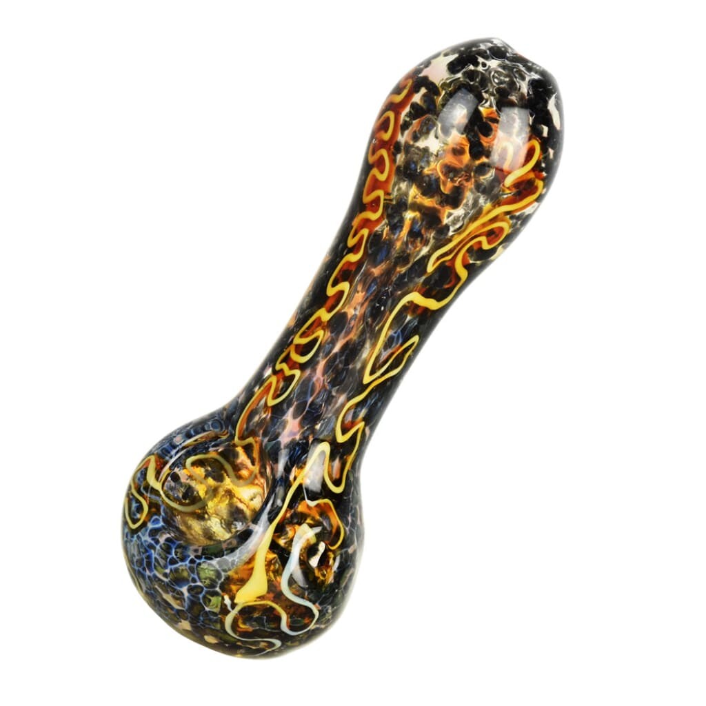Pocket-sized Fritted Squiggle Glass Spoon Pipe made of quality borosilicate glass with vibrant frit squiggle design