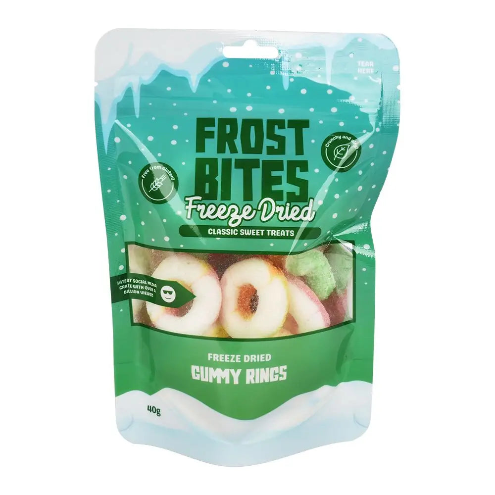 Bag of freeze-dried gummy rings, perfect classic sweet treats for yogurt or ice cream