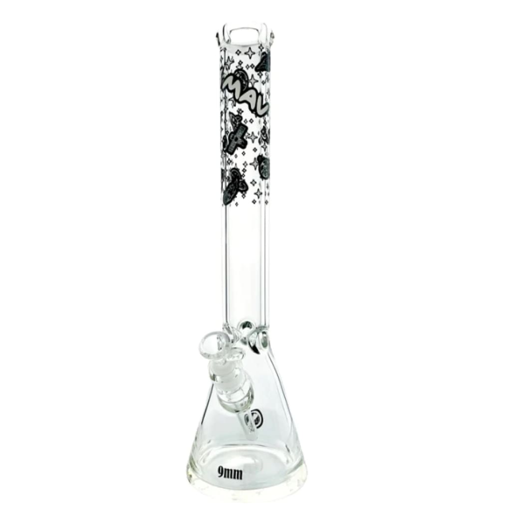 Glow-in-the-dark Mav Glass 189mm Beaker With Tribal Logo And Black & White Patterned Neck