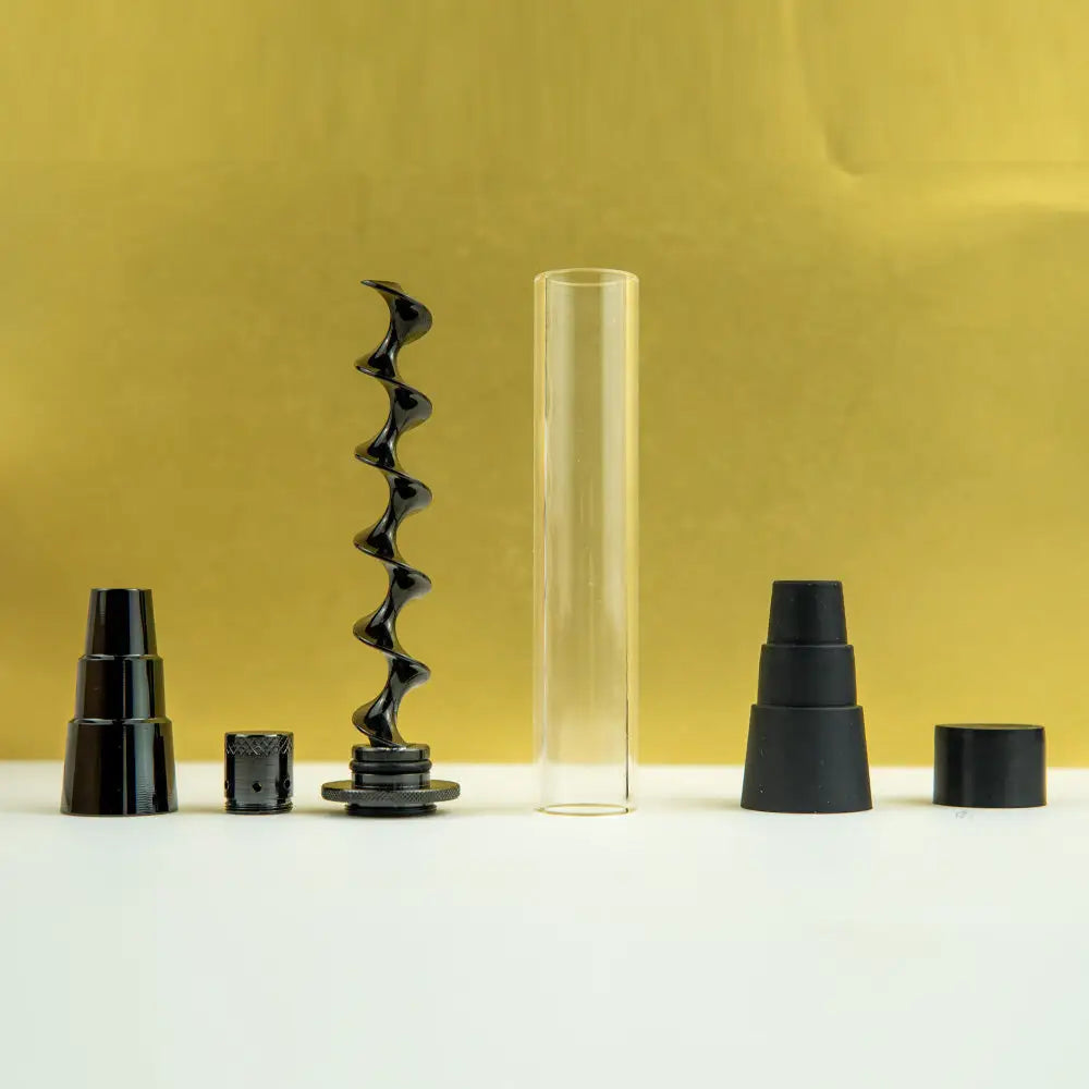 Glass blunt hand pipe with black spiral water pipe adapter