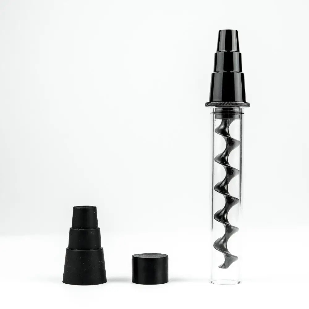 Glass blunt hand pipe with black spiral water pipe adapter