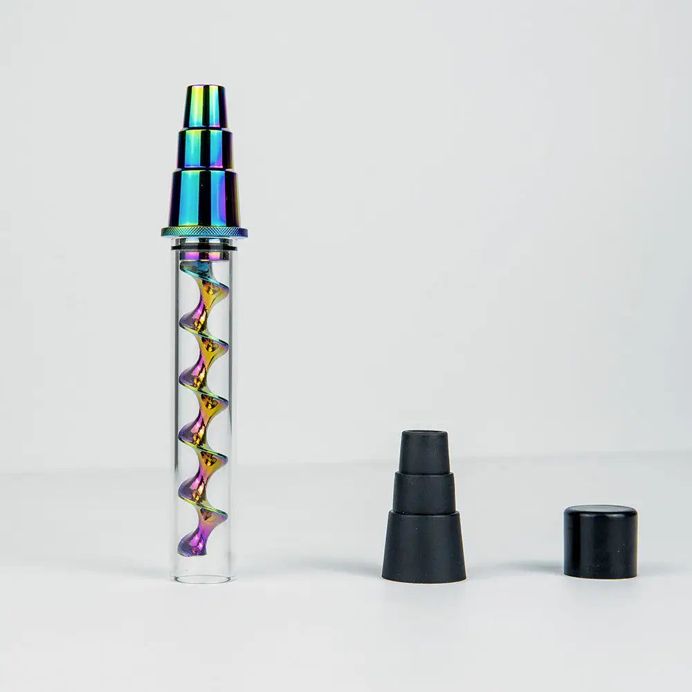 Sleek iridescent glass blunt hand pipe with water pipe adapter