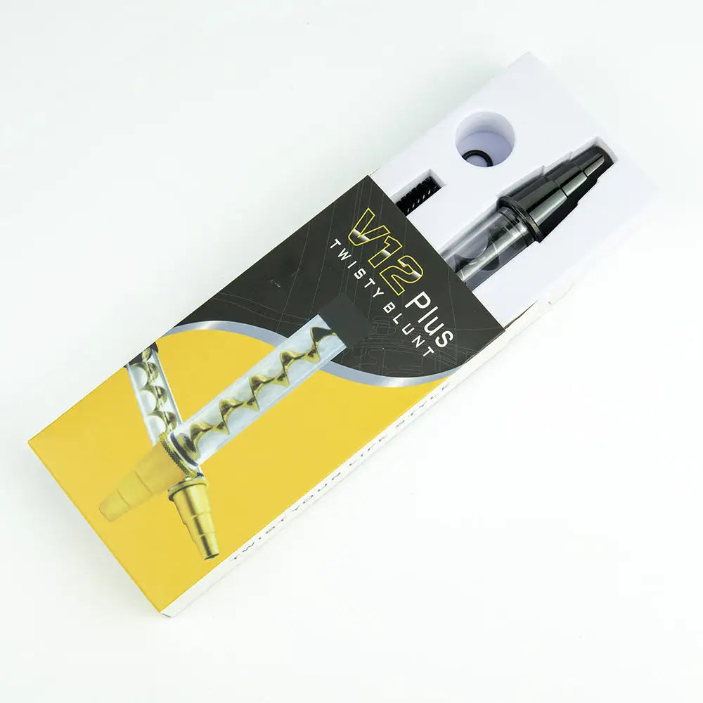 Glass blunt hand pipe with V12 twisty spiral design, water pipe adapter