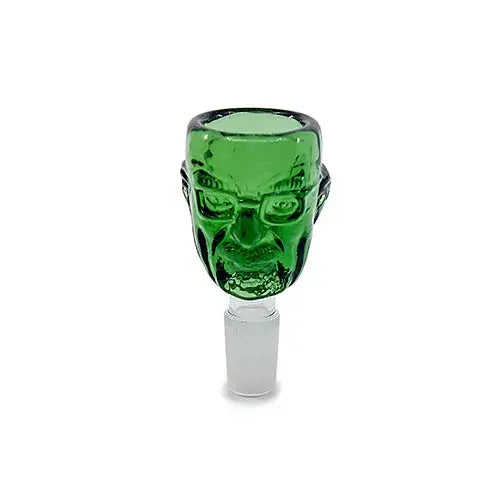 Green glass bowl 18mm male with mans face and glasses smoking accessory
