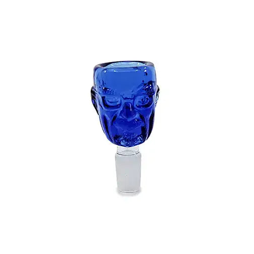 Translucent cobalt blue glass bowl 18mm male human head smoking accessory