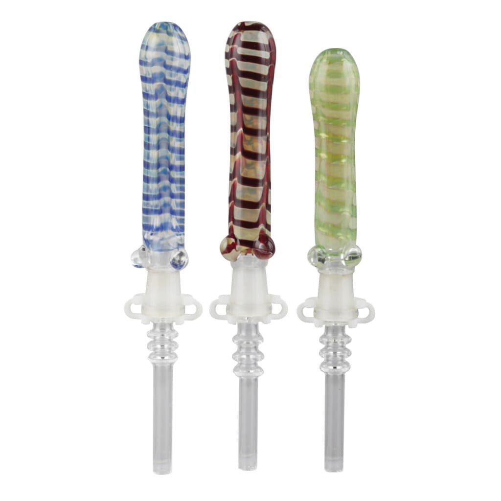 Colorful Glass Dab Tools With 10mm Quartz Tip For Glass Dab Straw, Replaceable Quartz Tip