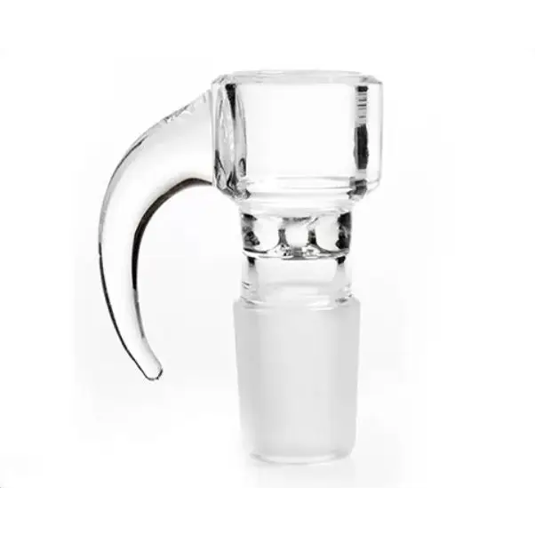 Clear glass hand pipe bowl with arm handle and frosted base