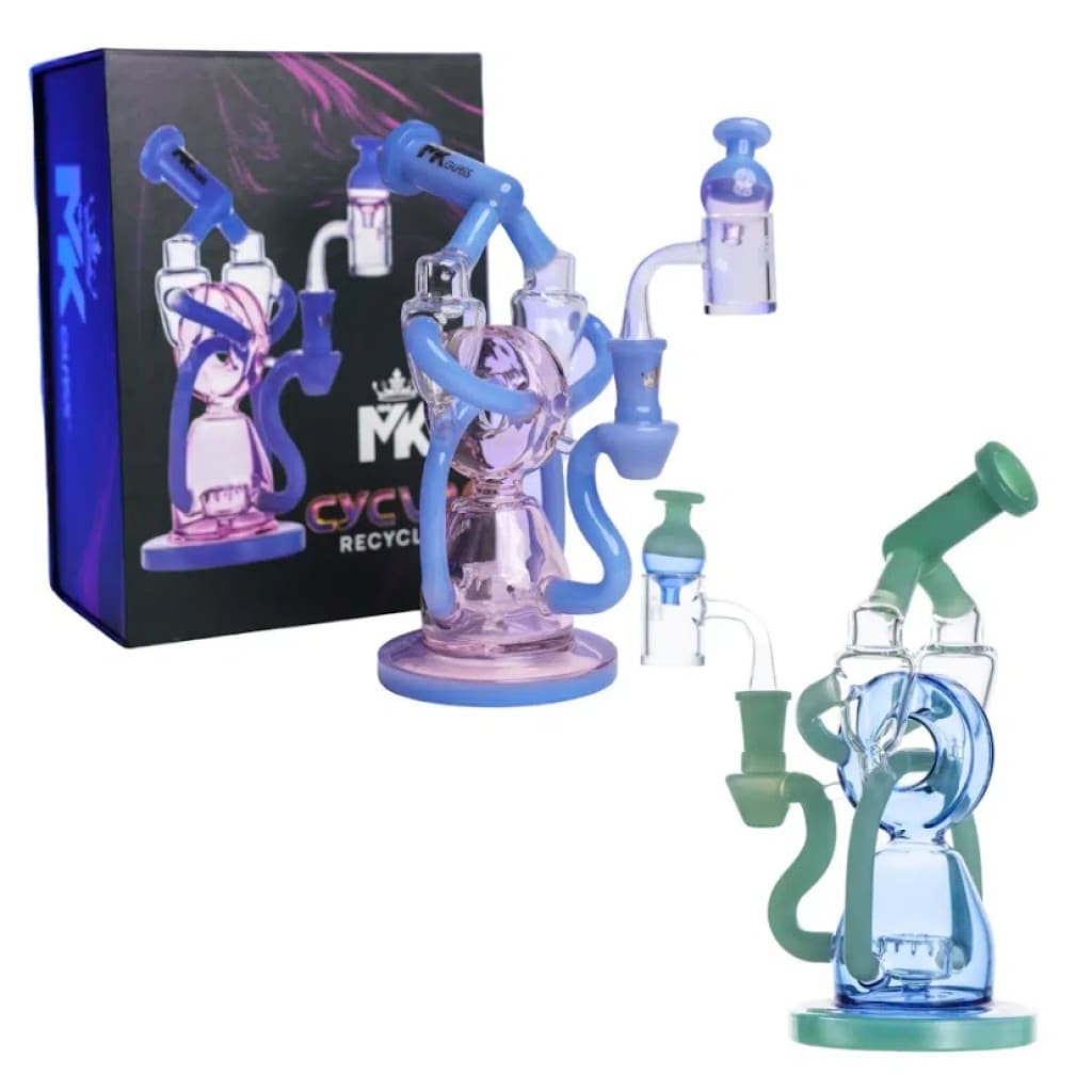 Colorful Mk100 Glassworks 8cycler Recycler Kit with intricate designs and multiple chambers