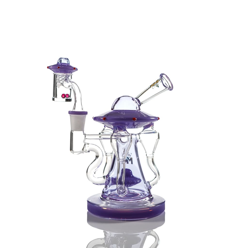 Intricate Mk100 UFO Dab Rig with purple accents and worked spinner cap in premium dab kit