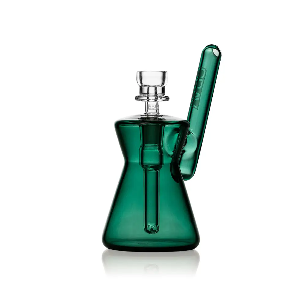 Green glass water pipe for Hourglass Pocket Bubbler compact water pipe experience