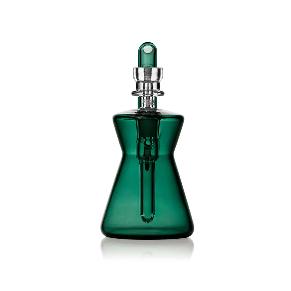Green glass perfume bottle with silver top, perfect gift for Hourglass Pocket Bubbler enthusiasts