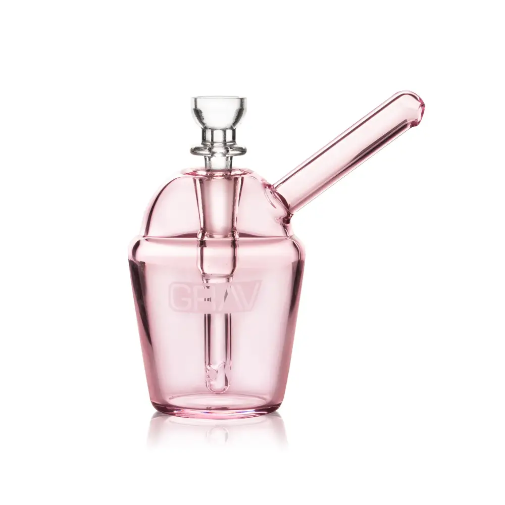 Pink glass Grav Slush Cup Pocket Bubbler for smooth, cool smoking experiences