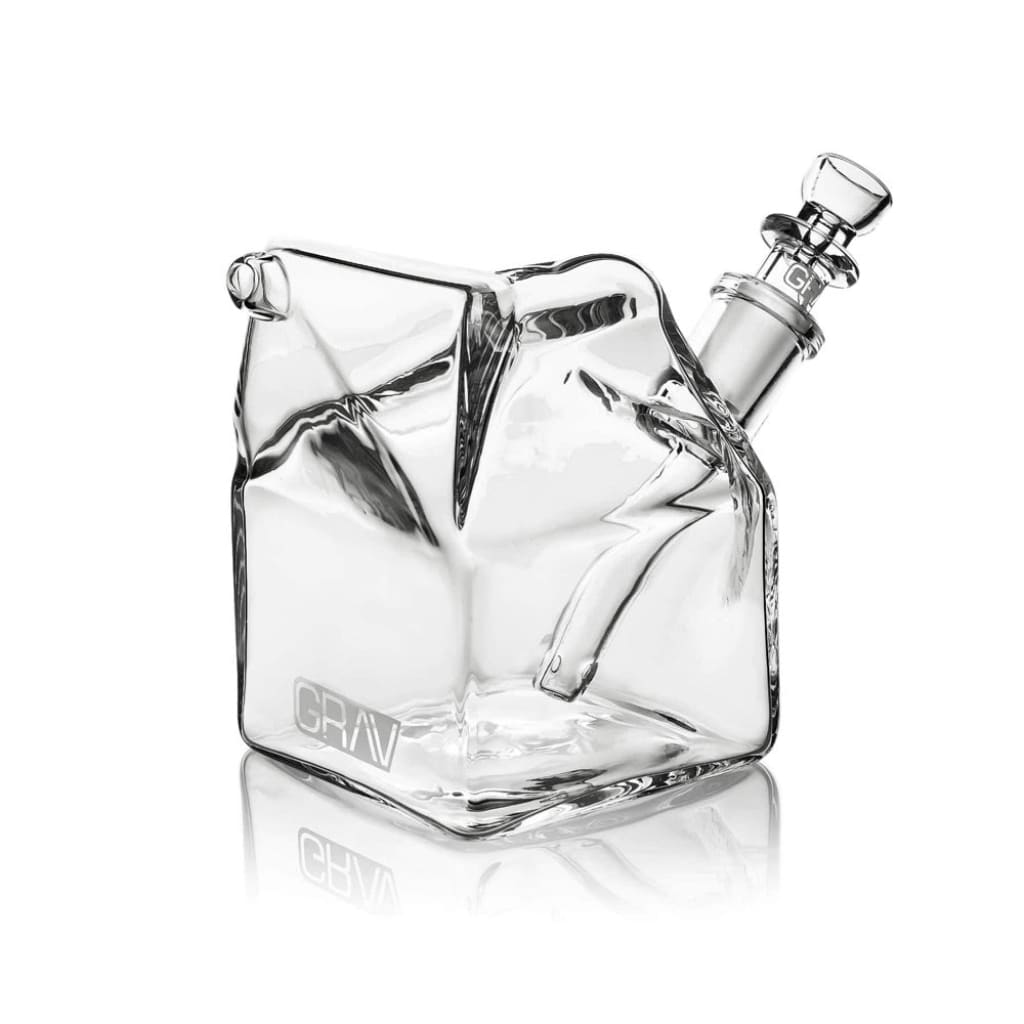 Grav Sip Series Milk Carton Bubbler with Fixed Fission Downstem and Angular Glass Design