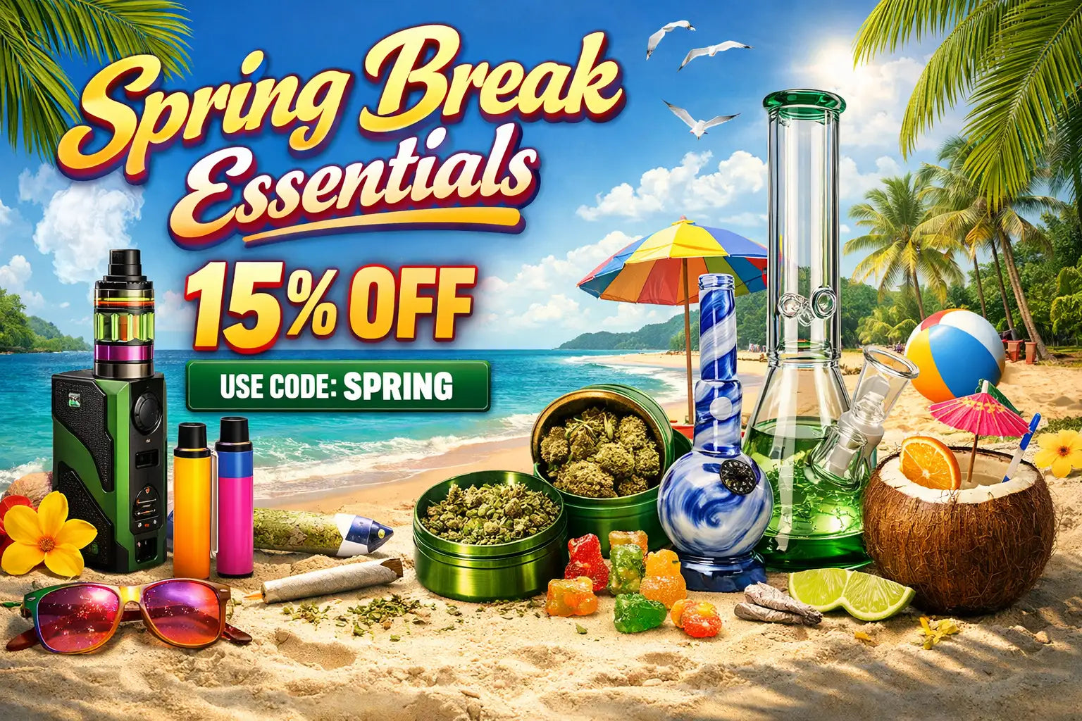 Green and black vape mod with colorful accent rings