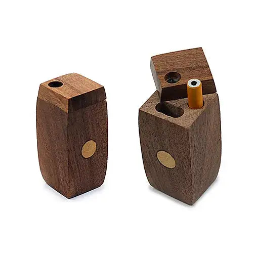 Handmade wooden dots dugout: dark brown case with lighter wood dots