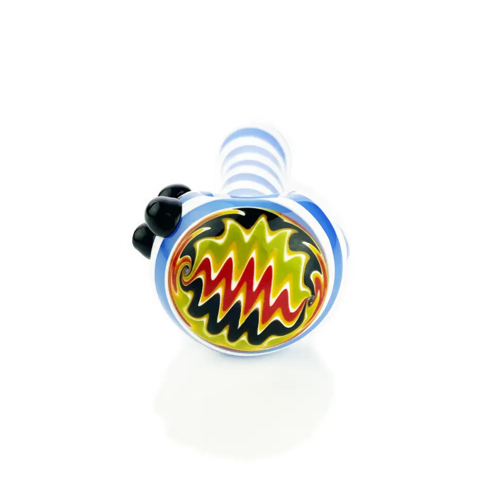 Striped glass smoking pipe with wig wag head and vibrant color tube spiral design