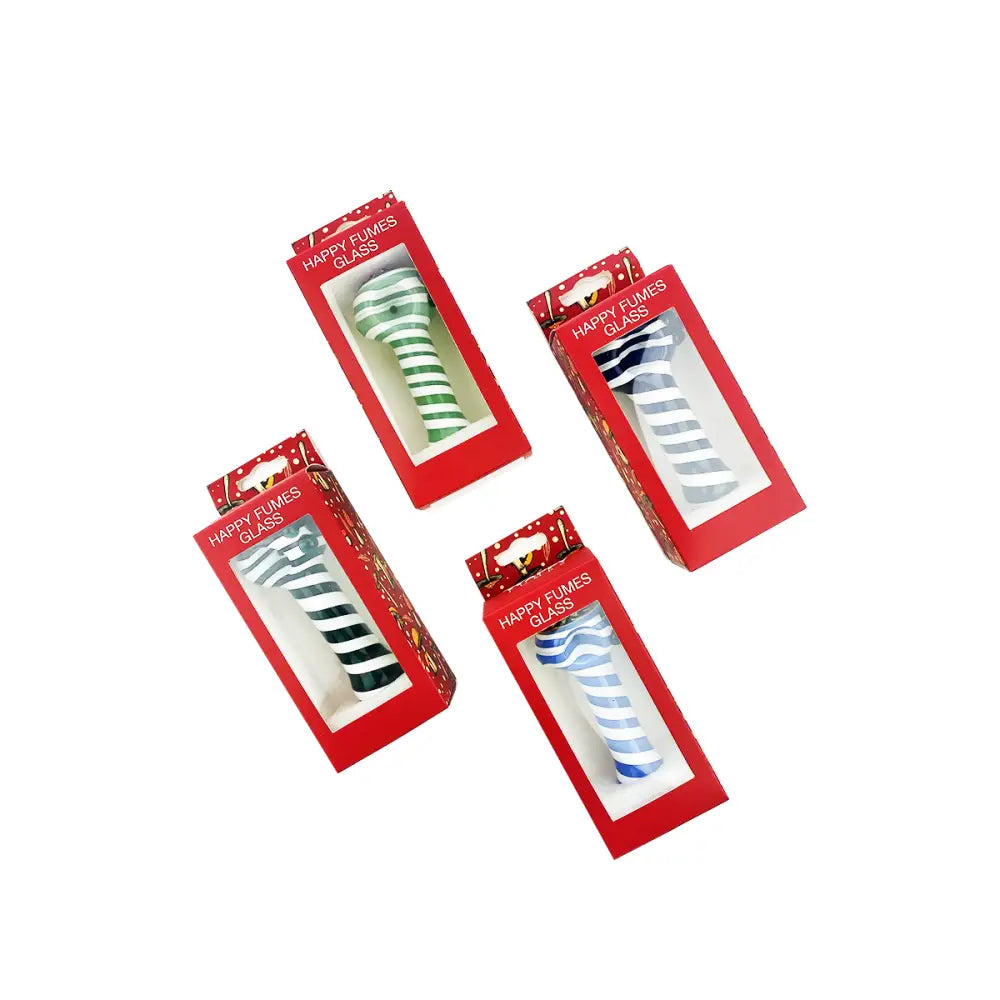 Striped glass pipes with wig wag head and color tube spiral design in red boxes