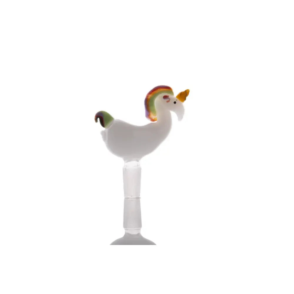 Heady style glass bowl with translucent unicorn, rainbow mane, male joint