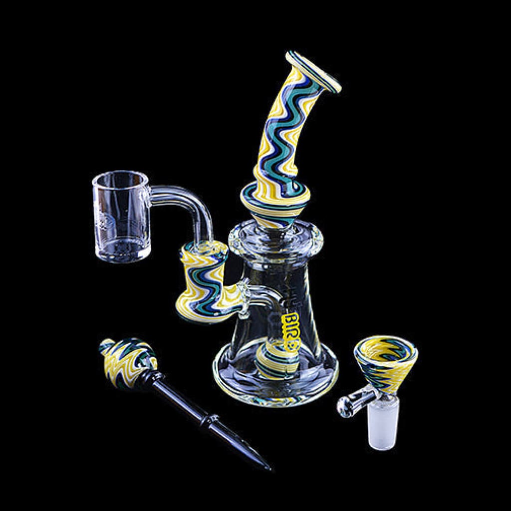Colourful Hybird Wig Wag Mini Rig Water Pipe with swirling patterns and attachments