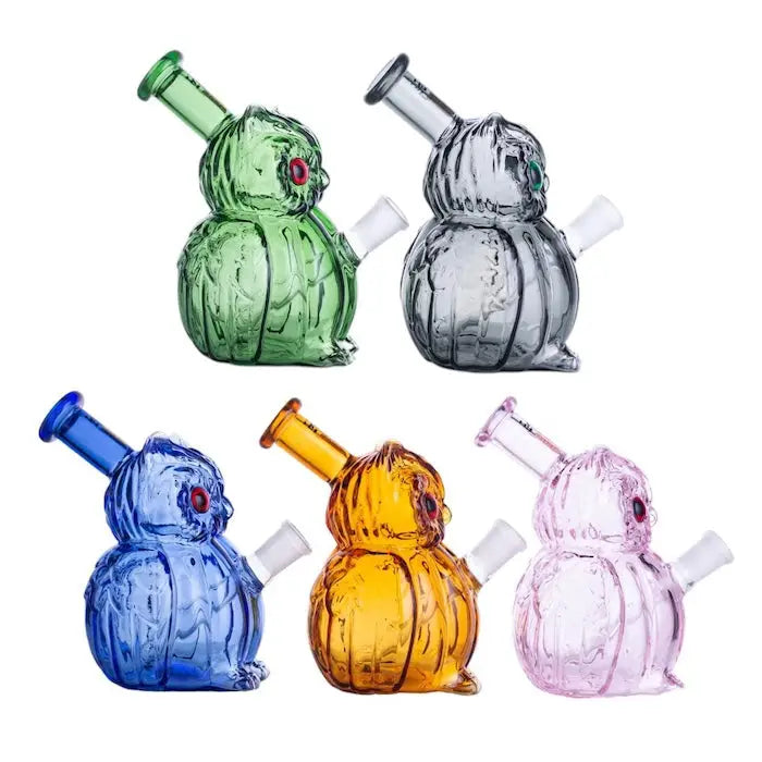 Colorful glass owl bong showcasing the Hybird Owl Rig in vibrant colors