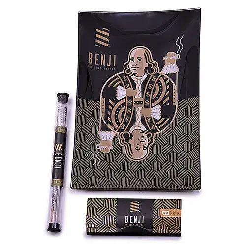 King Franklin glass tray kit with black gold geometric Benjamin Franklin design