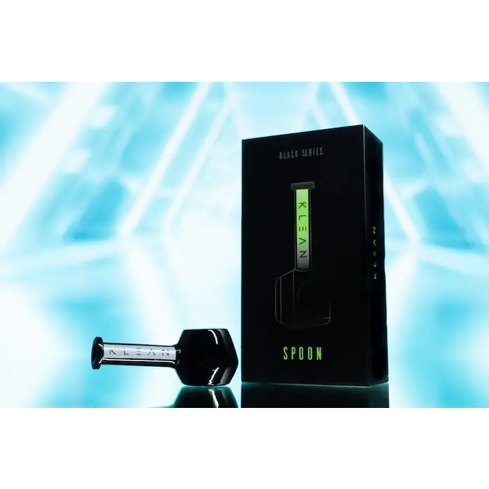 Klean Black Series heavy duty glass pipe with sleek black glass spoon pipe and packaging