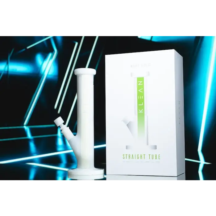 White silicone straight tube bong from Klean White Series Heavy Duty Glass collection