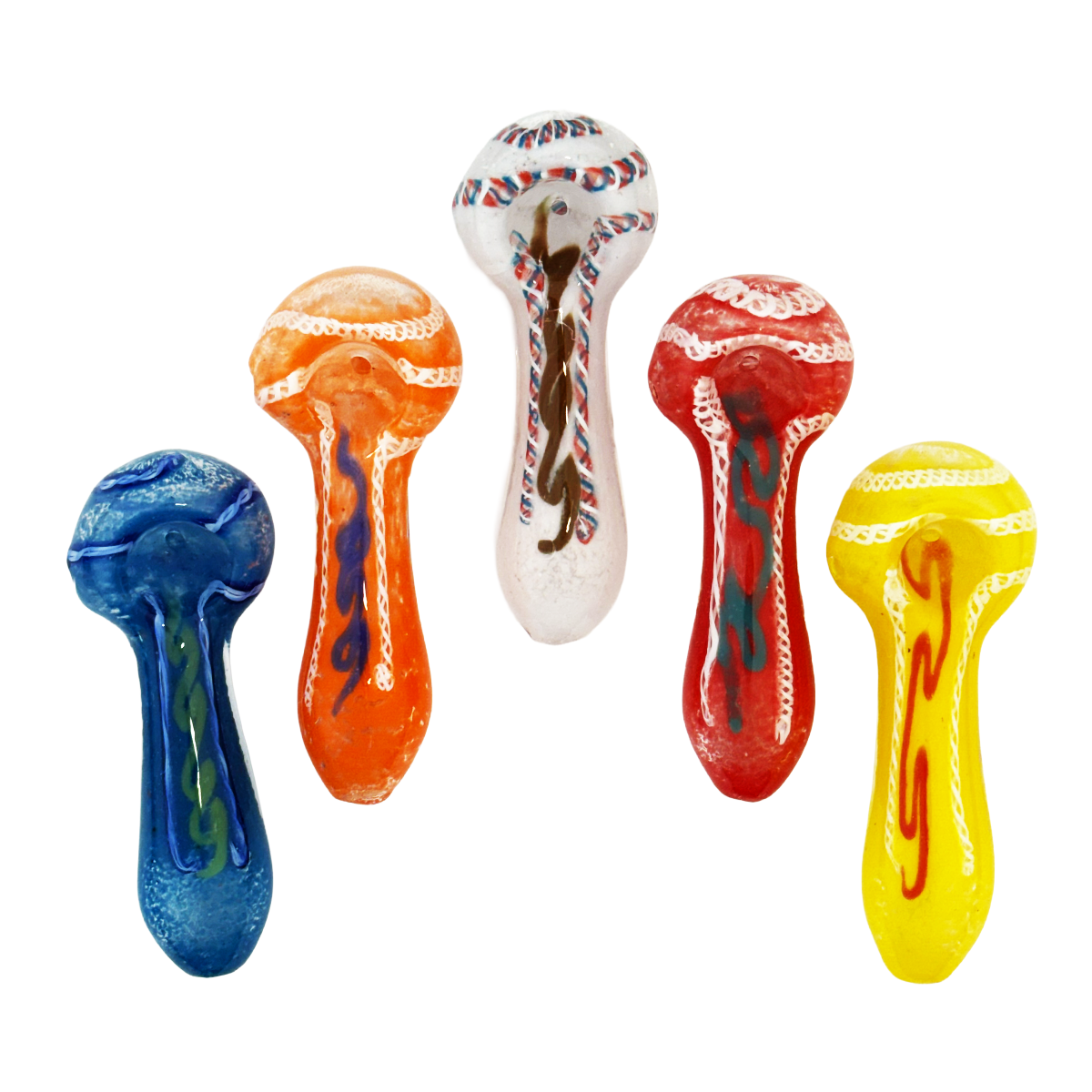Artisan Frit Glass Spoon Pipe with Swirling Design