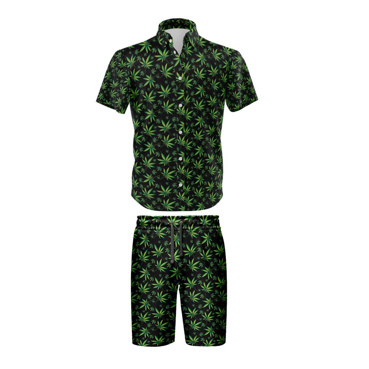 Botanical Leaf Black Shirt & Short Set - 5 Pack