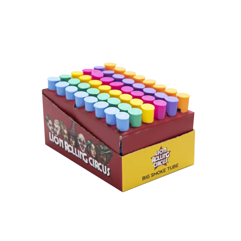 Colorful sidewalk chalk rows in a King Size Blunt Holder with Circus Character Designs