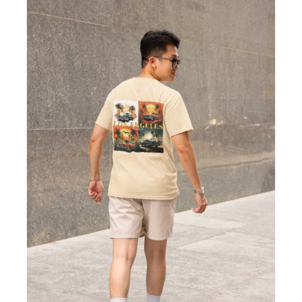Man wearing Los Angeles half sleeve T-shirt showcasing Los Angeles style and comfort