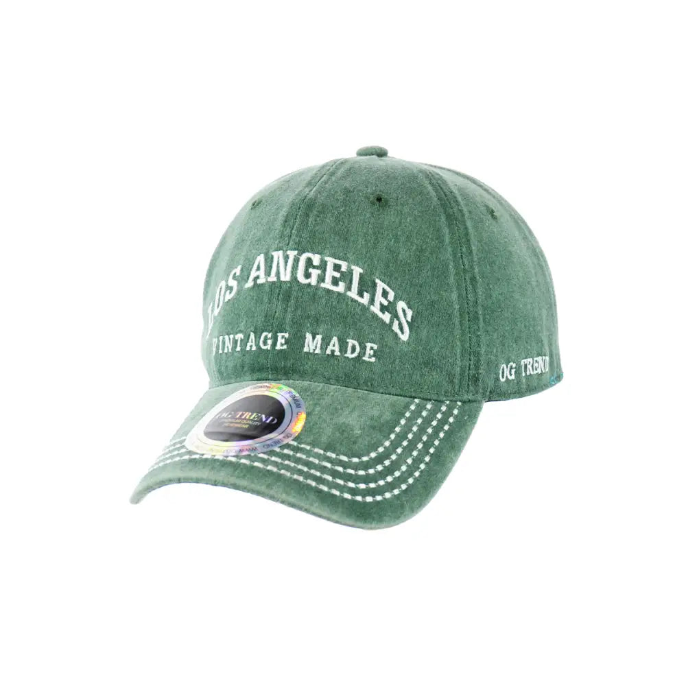Green distressed los angeles original cotton buckle hat with embroidered los angeles vintage made