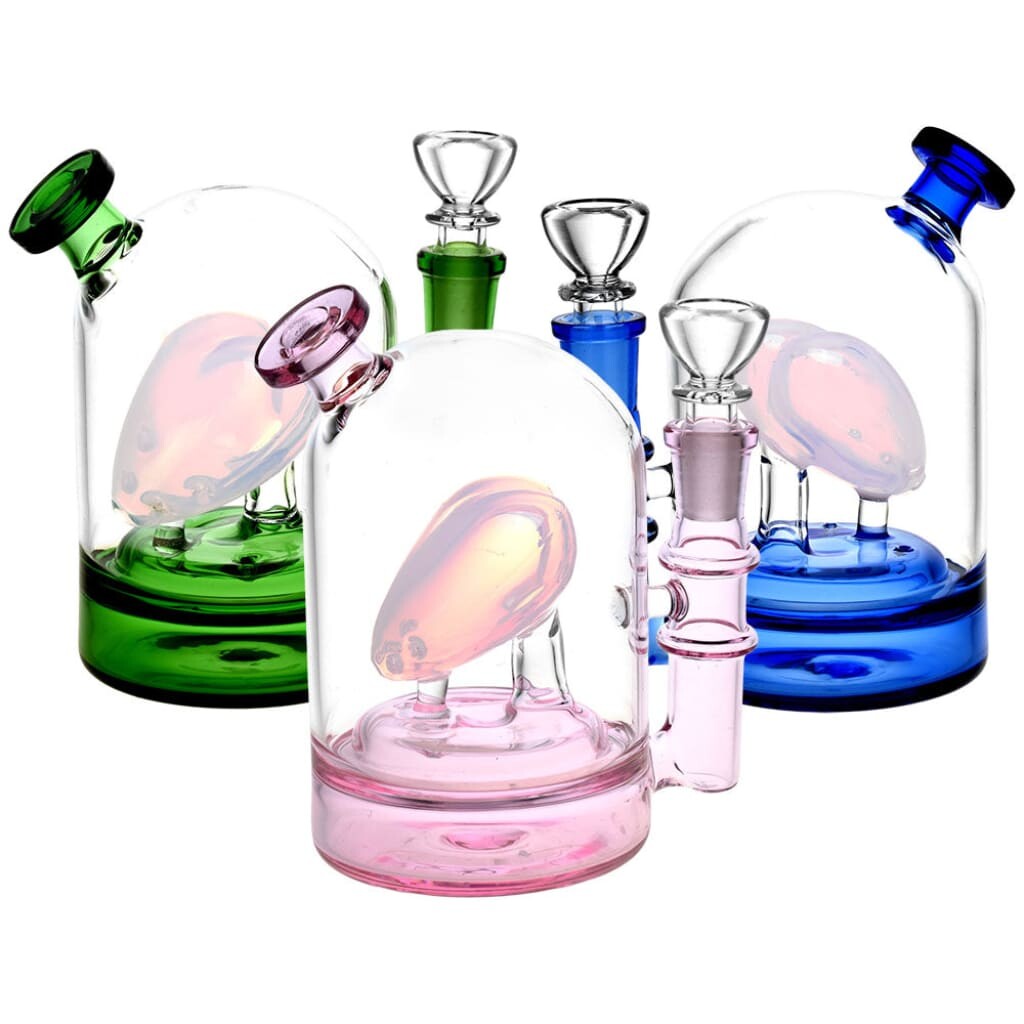Colorful glass water pipe with novelty heart percolator and male herb slide