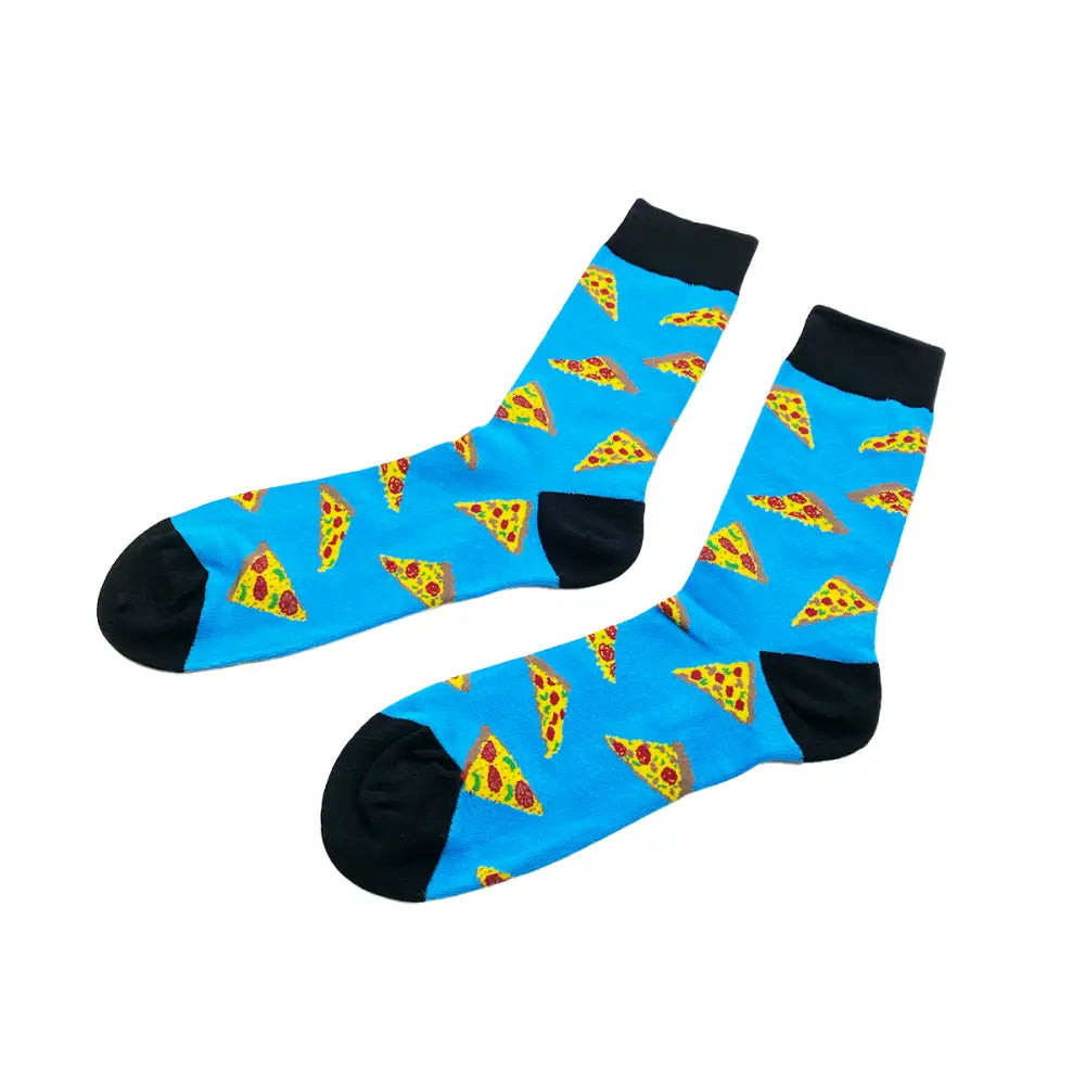 Blue Melty Pizza Socks with a fun pizza pattern, perfect for all sizes and comfort