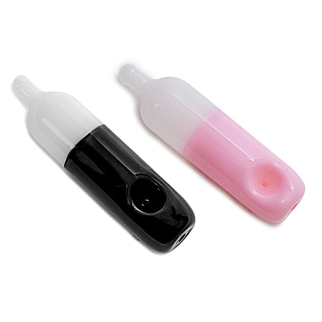 Two Milky Color Disposable Vape-shaped Glass Pipes in black and pink